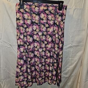 LuLaRoe Floral Midi Skirt in Black, Pink, Cream